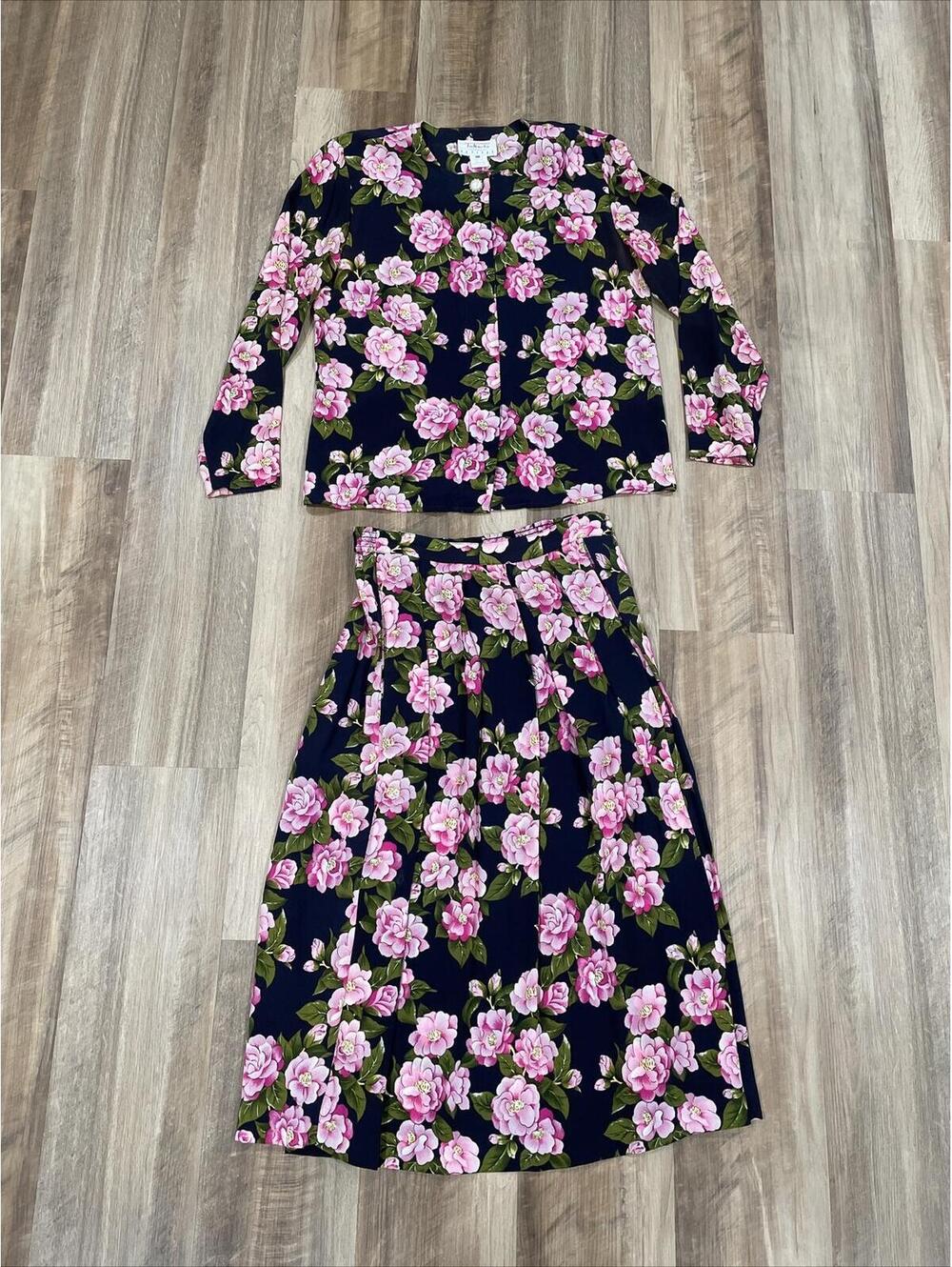 Floral Talbots Petites Skirt Set - Blouse Sz 10 & Wrap Skirt Sz 8 | Soft Girl
